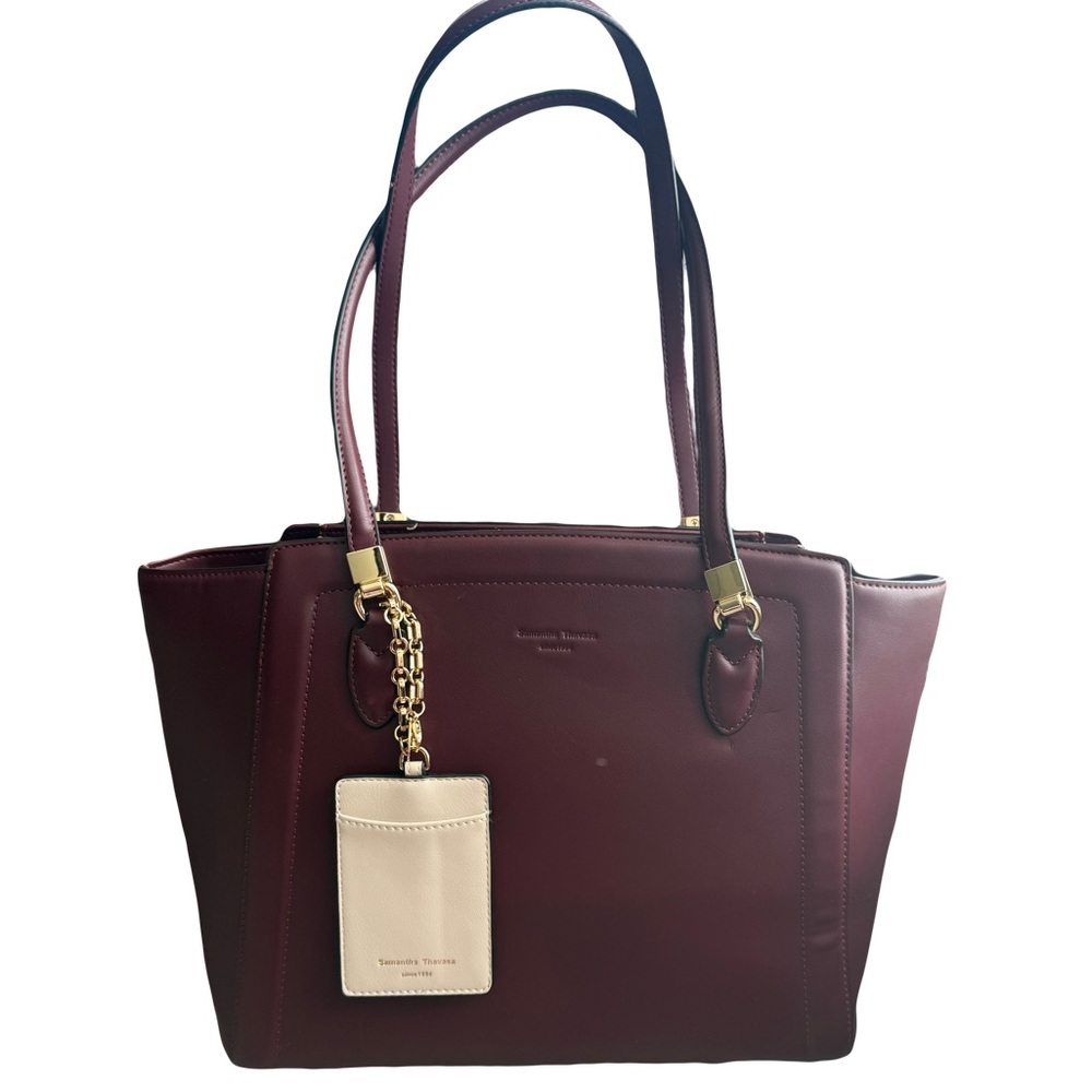 Samantha Thavasa Elegant Burgundy Tote Bag with Attach Tag